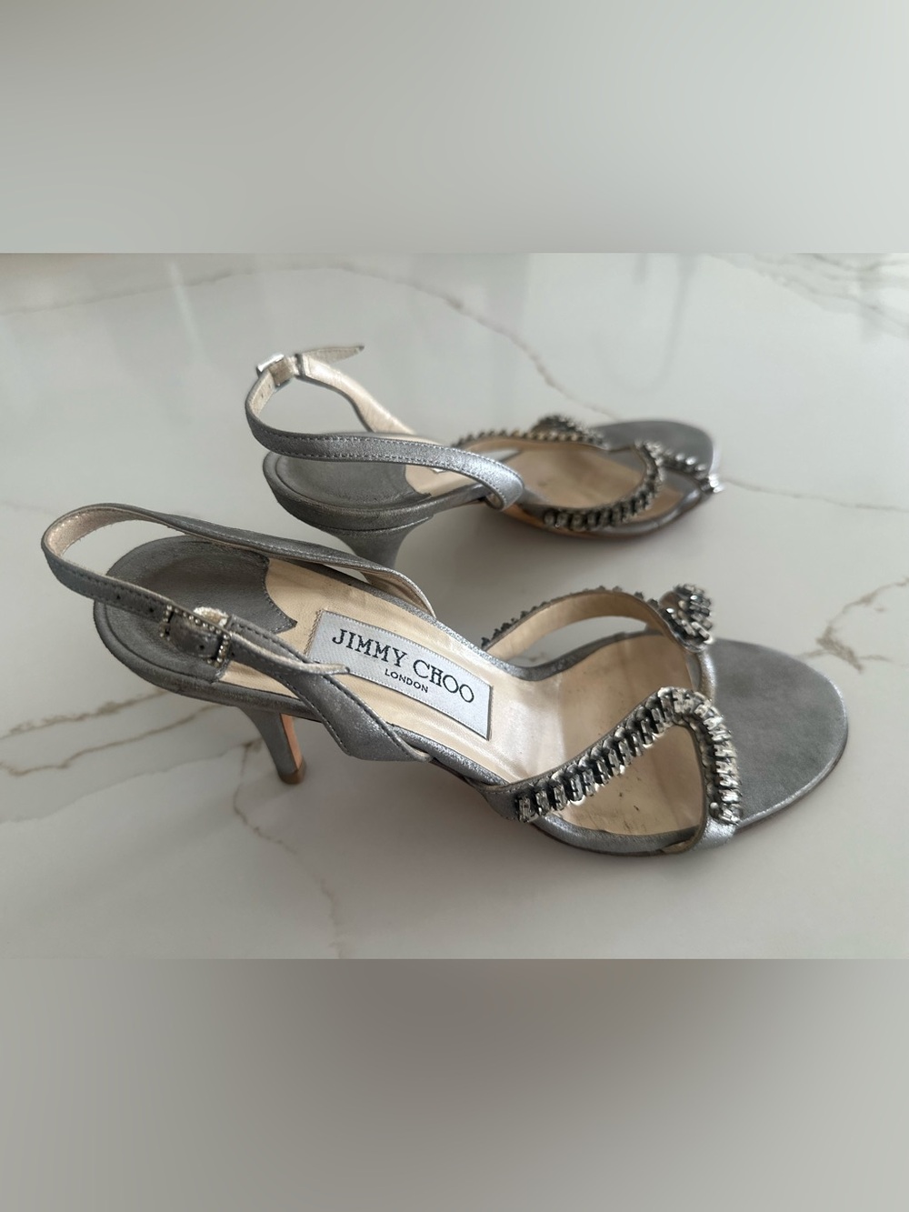 Jimmy Choo Metallic Silver Slingback Heels - Picture 4 of 13